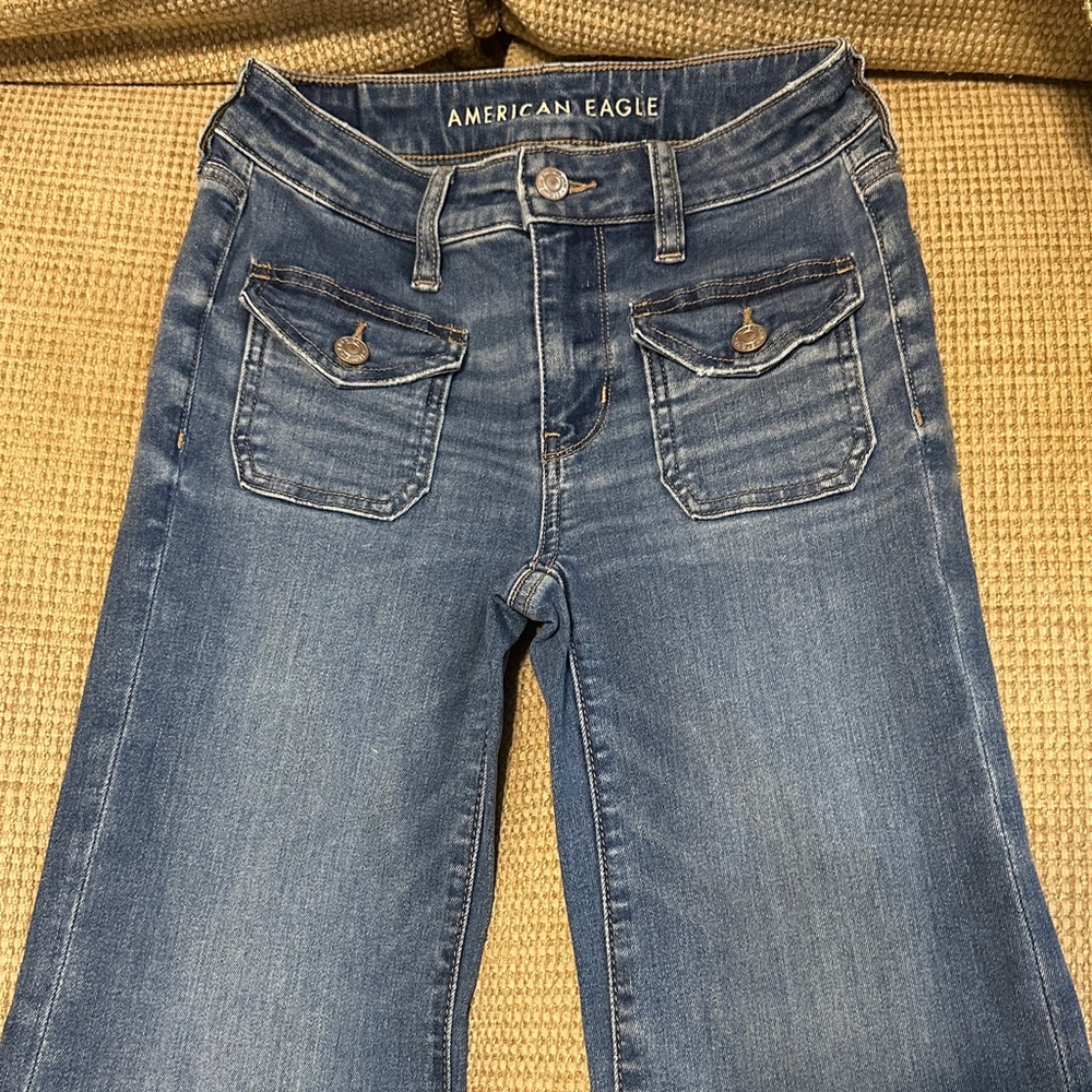 American Eagle Outfitters Women's Dark Blue Flare Jeans